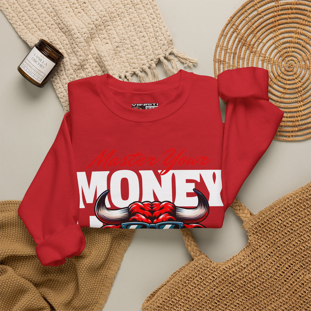 Crewneck Sweatshirt — "Master Your Money" Bull Design, Finance Hustle Graphic