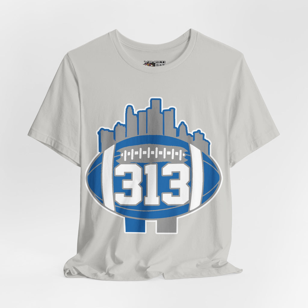 Detroit 313 Football T-Shirt — City Skyline & Number 313 Logo