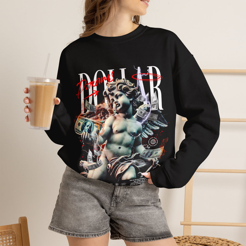 Crewneck Sweatshirt — 'Dollar' Statue Collage Graphic