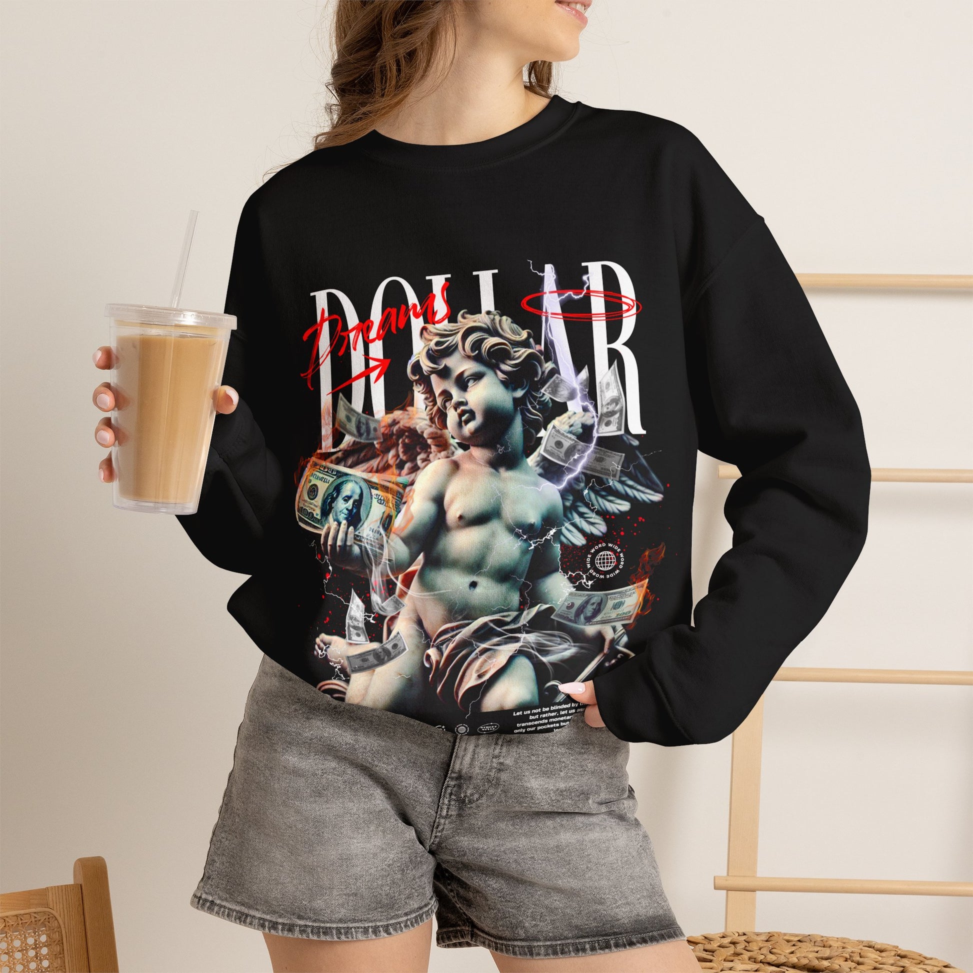 Crewneck Sweatshirt — 'Dollar' Statue Collage Graphic