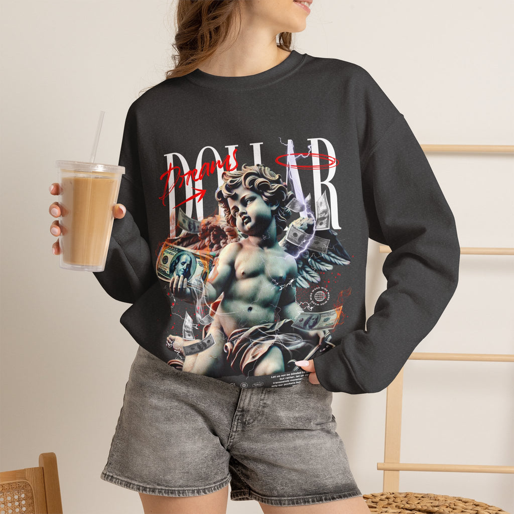 Crewneck Sweatshirt — 'Dollar' Statue Collage Graphic
