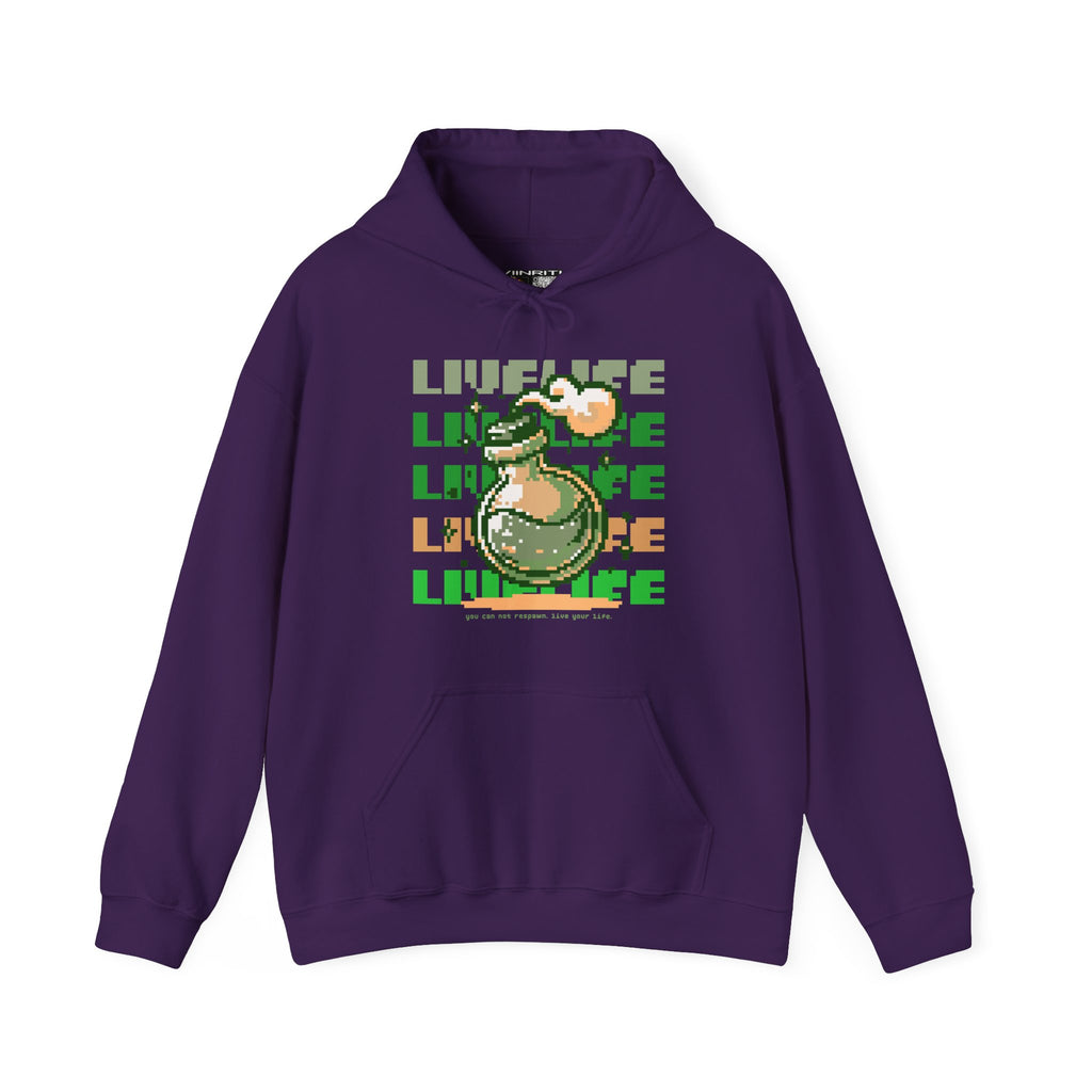 Live Life Dino Hoodie — Cute Retro Cartoon T-Rex Graphic Sweatshirt