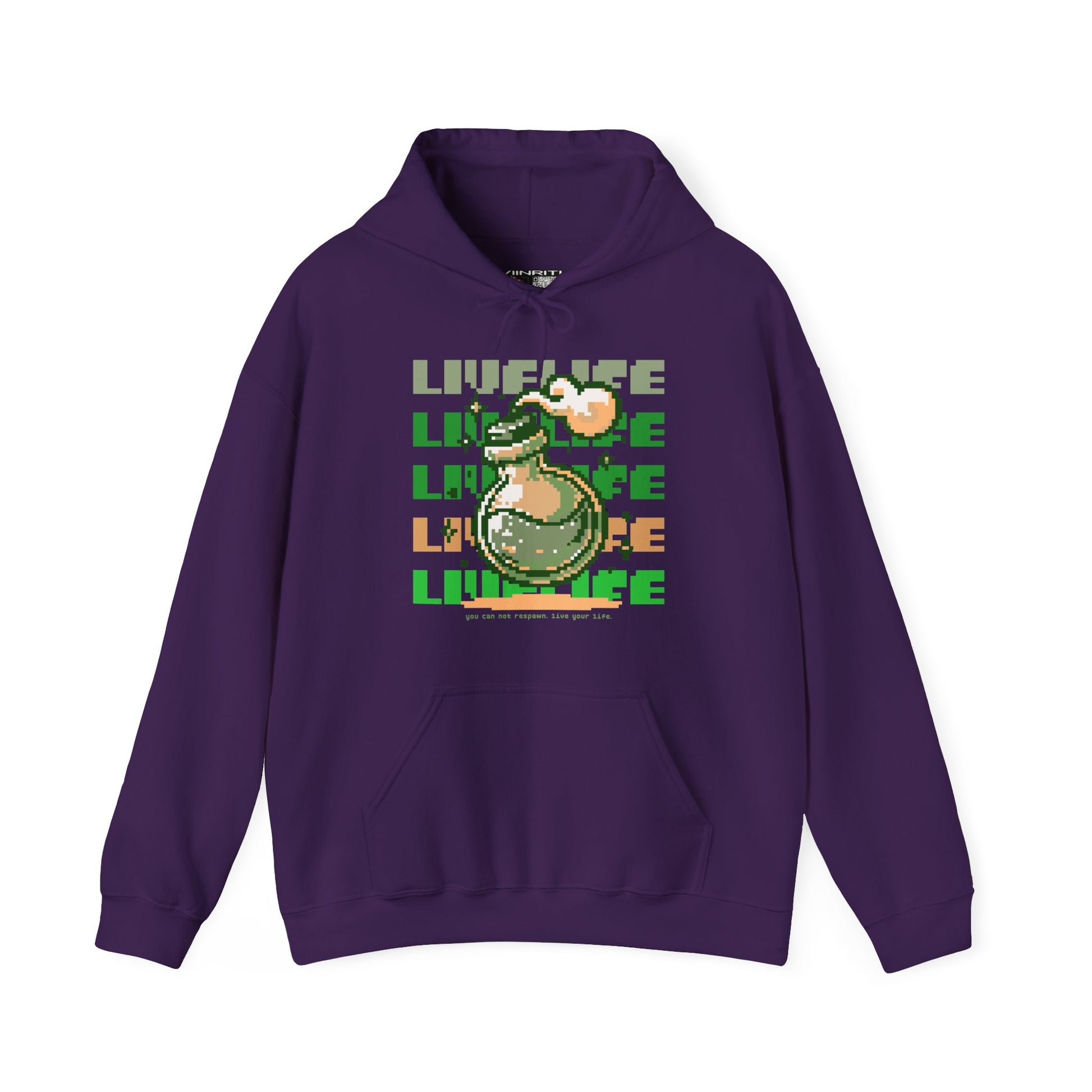 Live Life Dino Hoodie — Cute Retro Cartoon T-Rex Graphic Sweatshirt