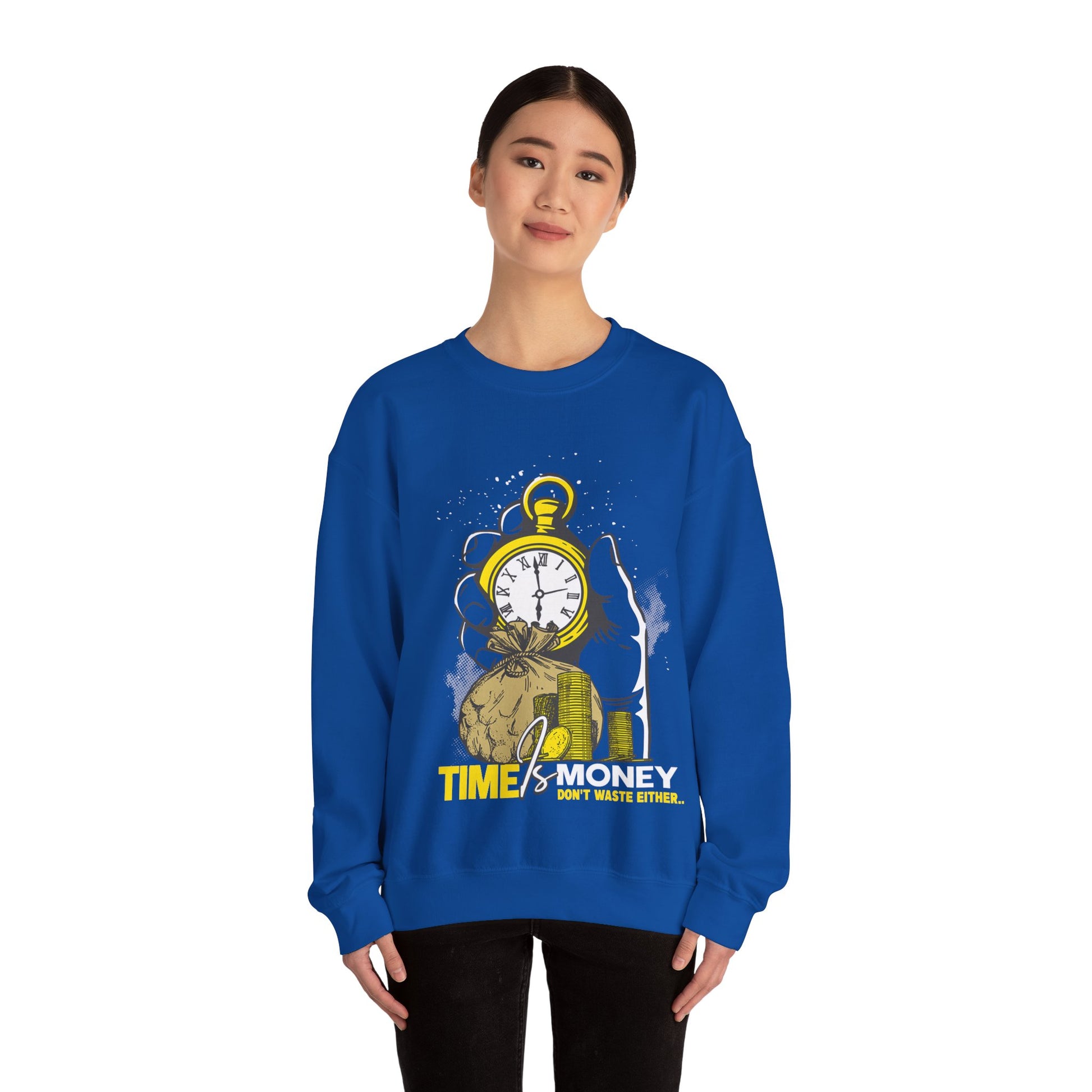 "Time Is Money" Graphic Pocket Watch & Coins Crewneck Sweatshirt -