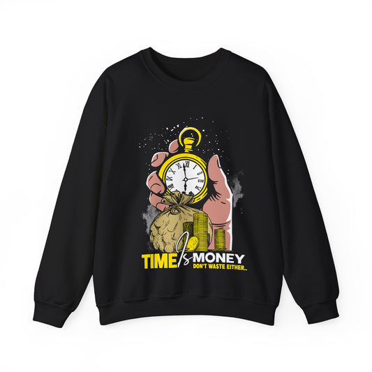 "Time Is Money" Graphic Pocket Watch & Coins Crewneck Sweatshirt -