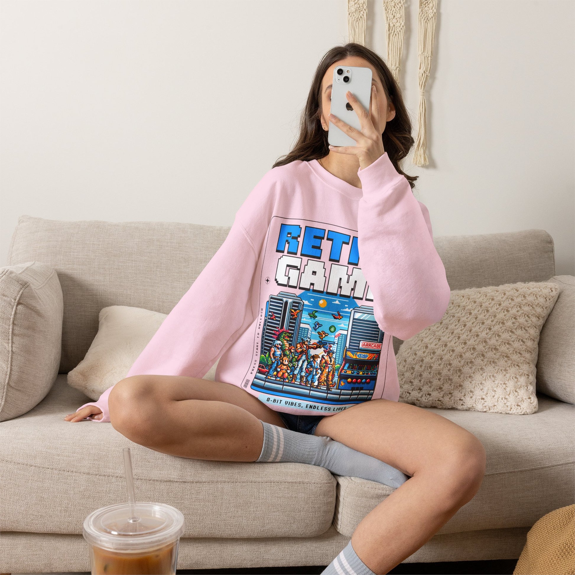 Retro Game Sweatshirt — Vintage 8-Bit Arcade Graphic Crewneck