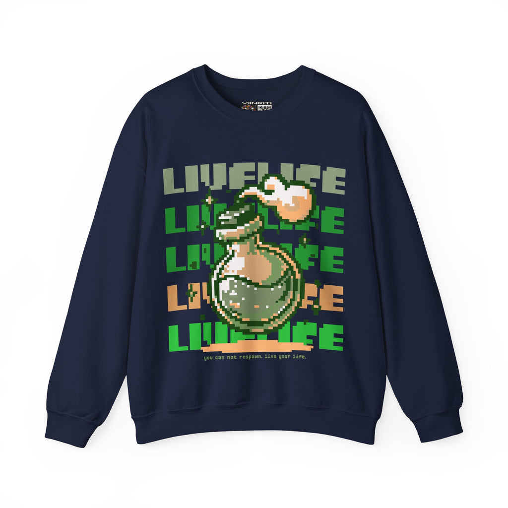 Crewneck Sweatshirt — Pixel Potion 'LIFE' Retro Gaming Graphic
