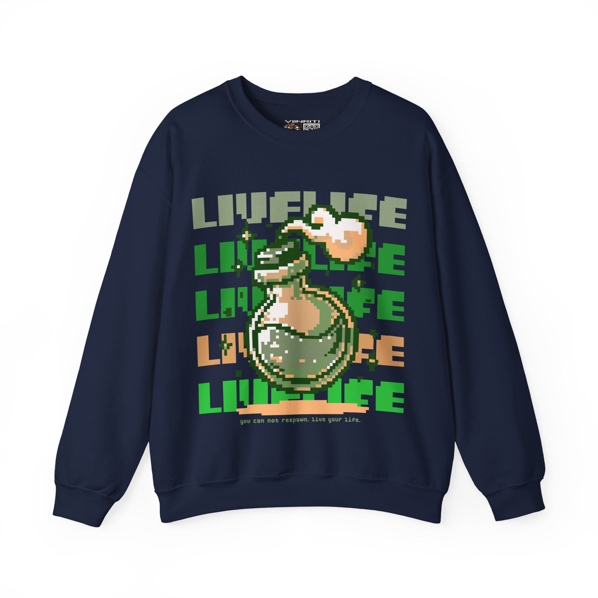 Crewneck Sweatshirt — Pixel Potion 'LIFE' Retro Gaming Graphic