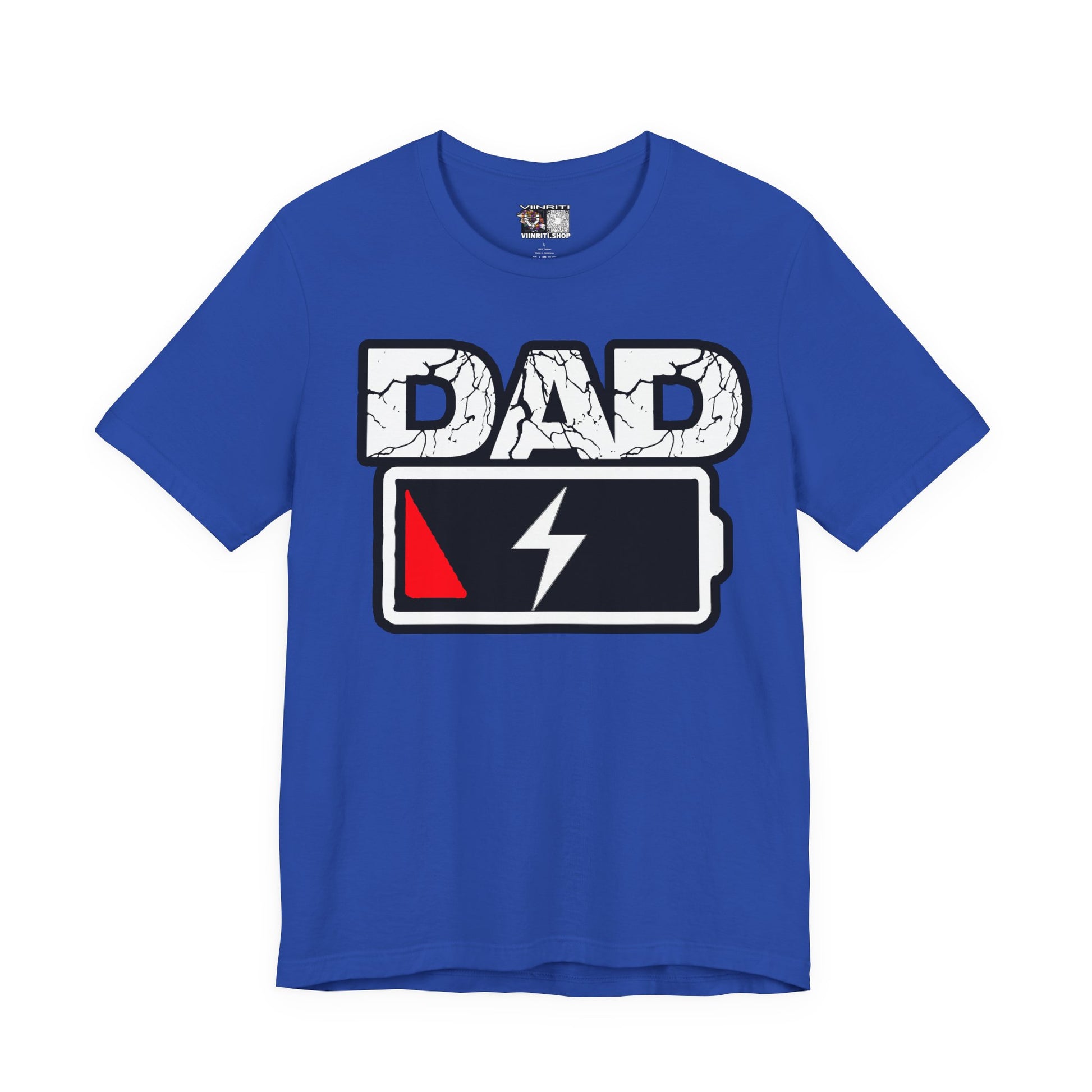 Dad Low Battery T‑Shirt — Funny Father’s Day Exhausted Dad Tee