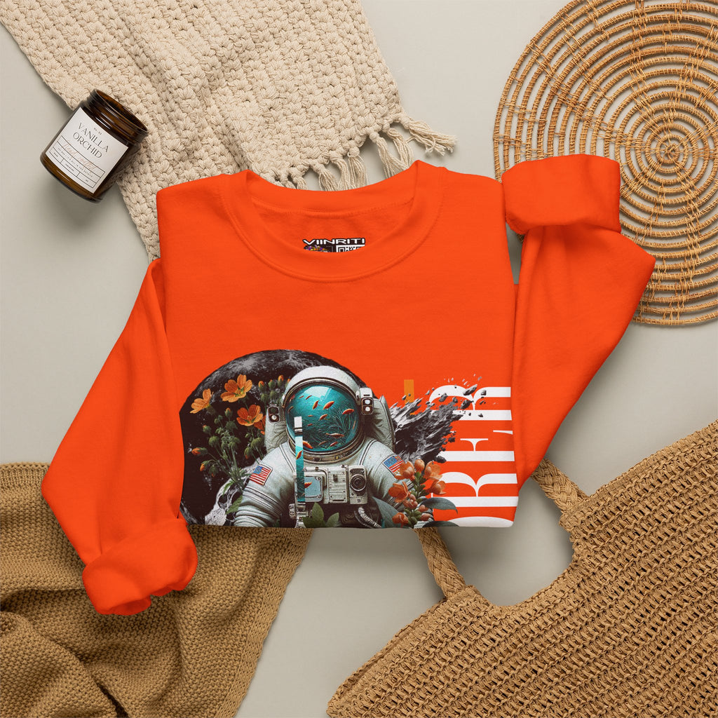 Astronaut Floral Crewneck Sweatshirt — Space Explorer Graphic Pullover