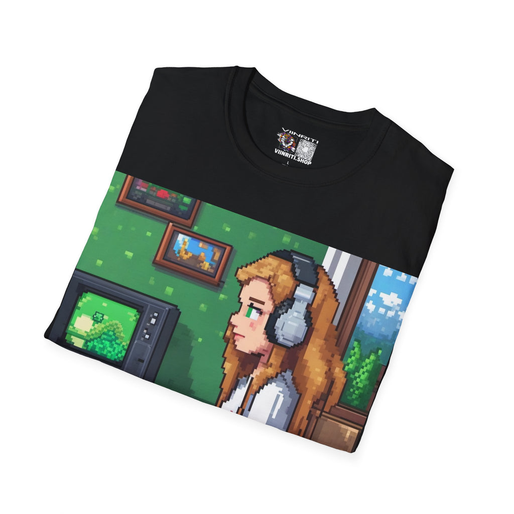 Girl Gamer Here Pixel Art T-Shirt — Retro Gaming Tee for Female Gamers