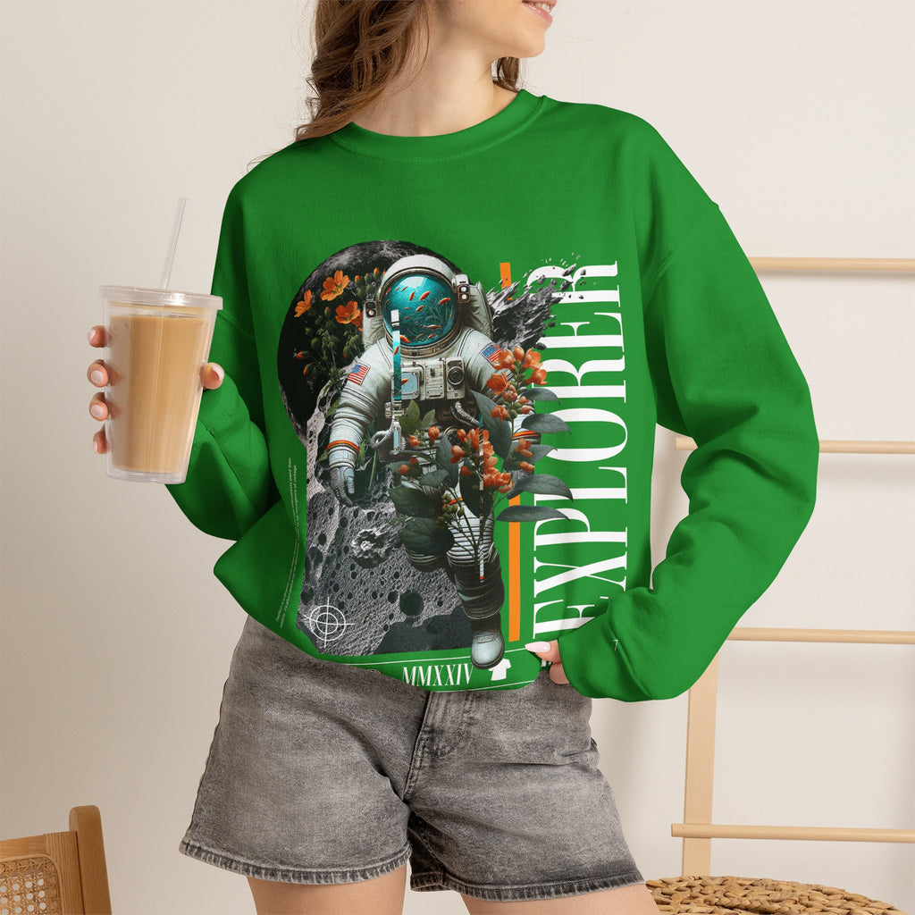 Astronaut Floral Crewneck Sweatshirt — Space Explorer Graphic Pullover