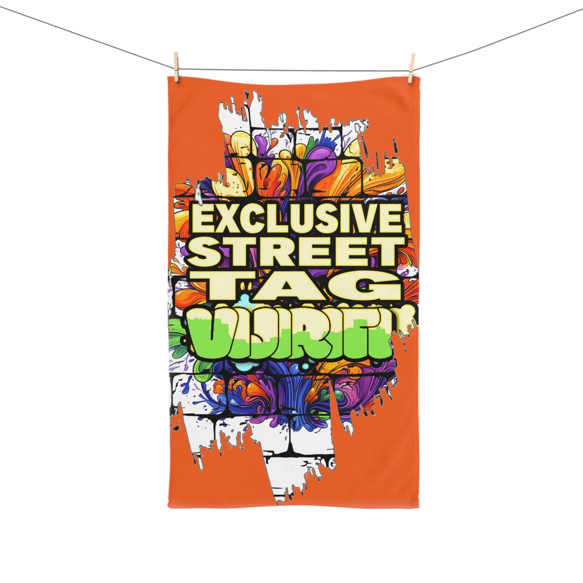 Exclusive Street Tag Vijiriti Hand Towel, Urban Decor, Gift for Artists, Vibrant Bathroom Towel, Unique Home Accessory
