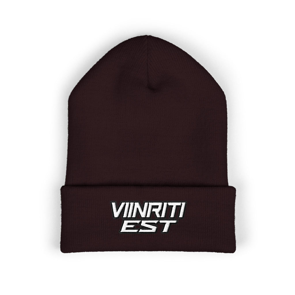 Embroidered 'Viinriti Est' Cuffed Beanie — Classic Knit Winter Hat