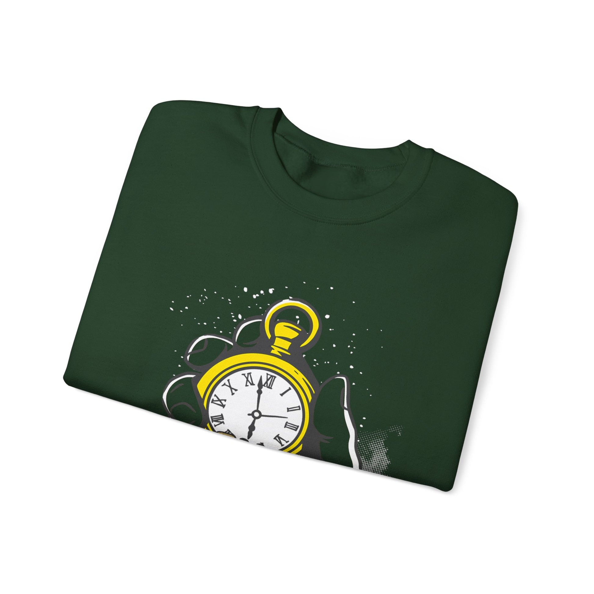 "Time Is Money" Graphic Pocket Watch & Coins Crewneck Sweatshirt -