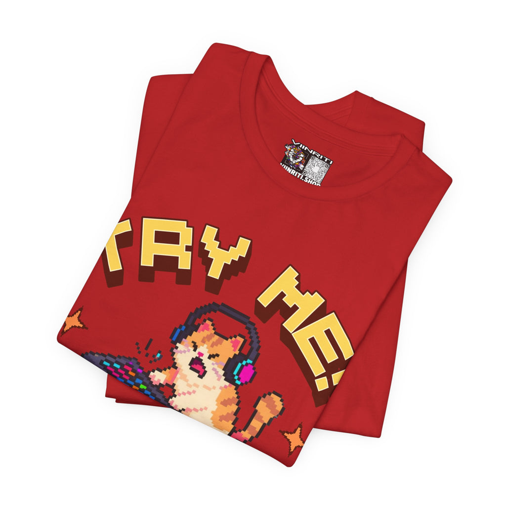 Try Me! Gamer Cat T‑Shirt — "Defeat Is Temporary, Rage Is Forever" Retro Pixel Tee