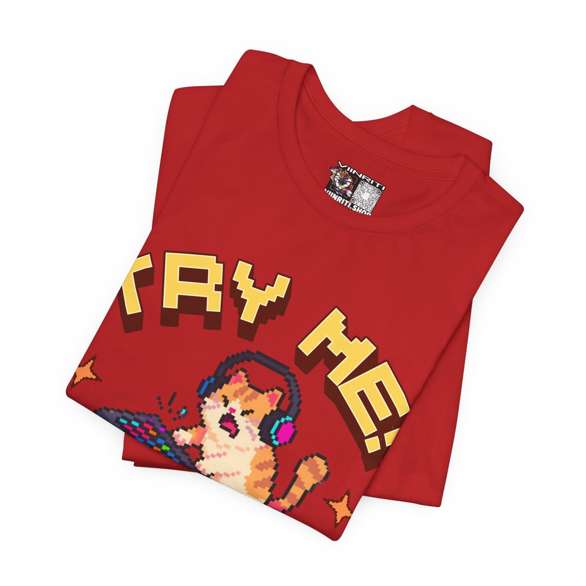 Try Me! Gamer Cat T‑Shirt — "Defeat Is Temporary, Rage Is Forever" Retro Pixel Tee