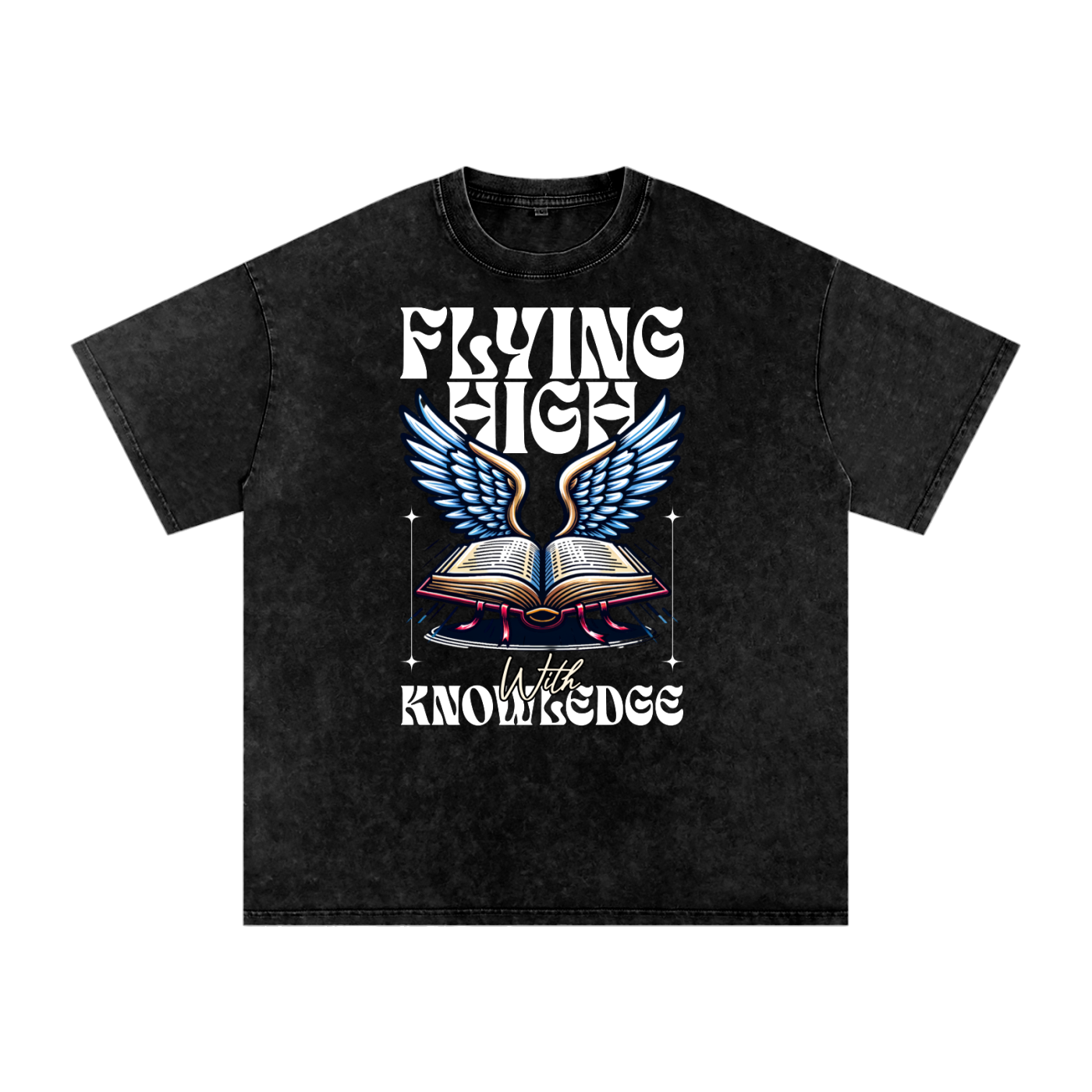 "Flying High With Knowledge Snow Washed Oversized Cotton T-Shirt