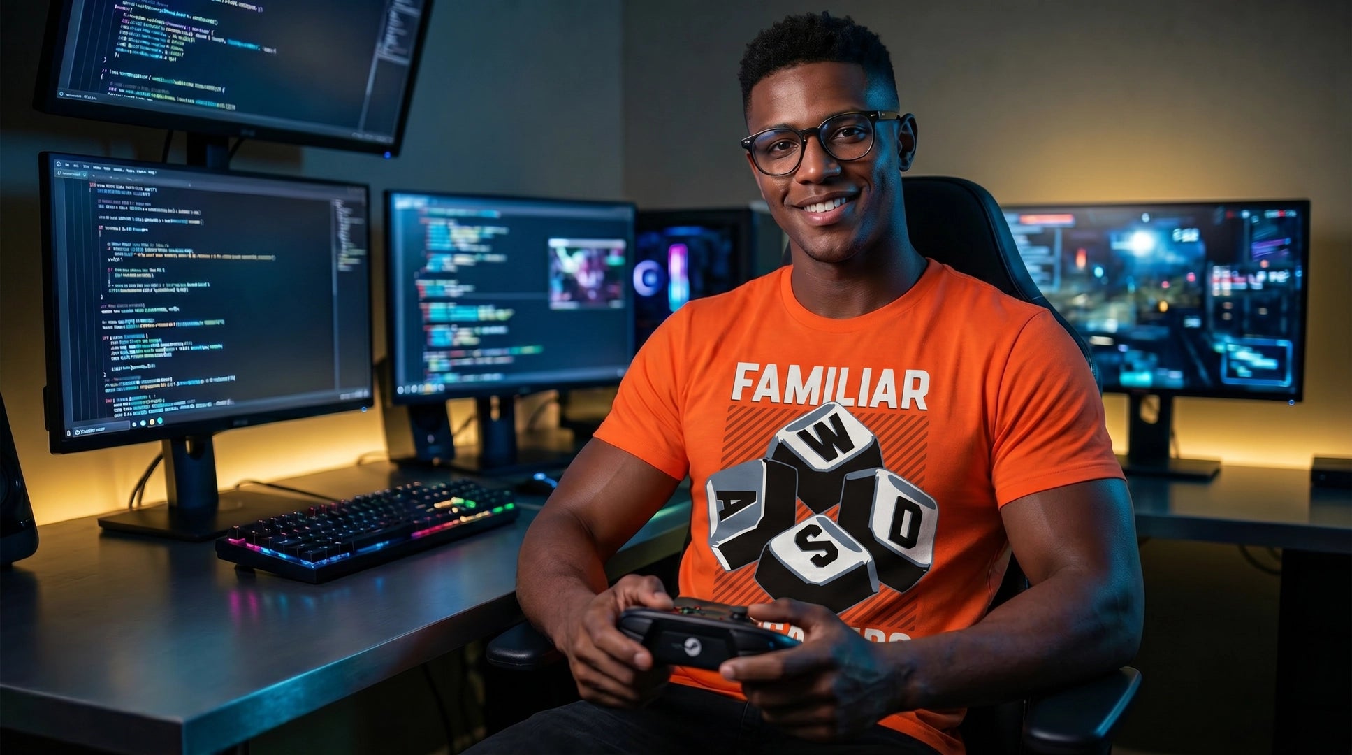 ""Gamer WASD Keys T‑Shirt — "Familiar to Gamers" Retro Keycap Tee