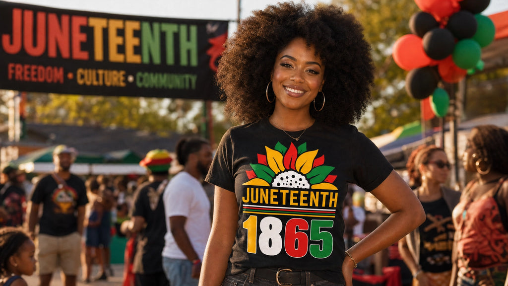 Juneteenth 1865 Celebration Tee — Black Freedom Sunflower Graphic Shirt