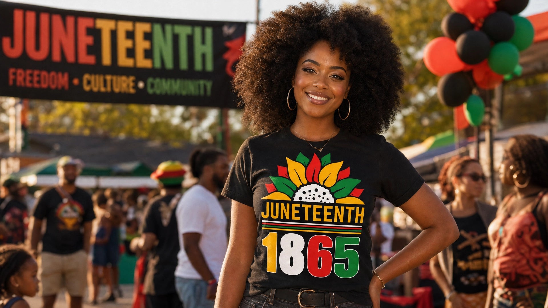 Juneteenth 1865 Celebration Tee — Black Freedom Sunflower Graphic Shirt